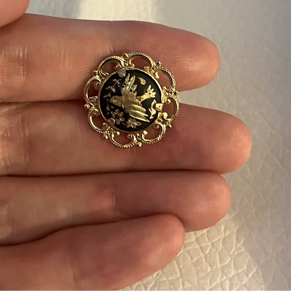 Vintage Damascene Enamel Birds Earrings - Picture 2 of 3